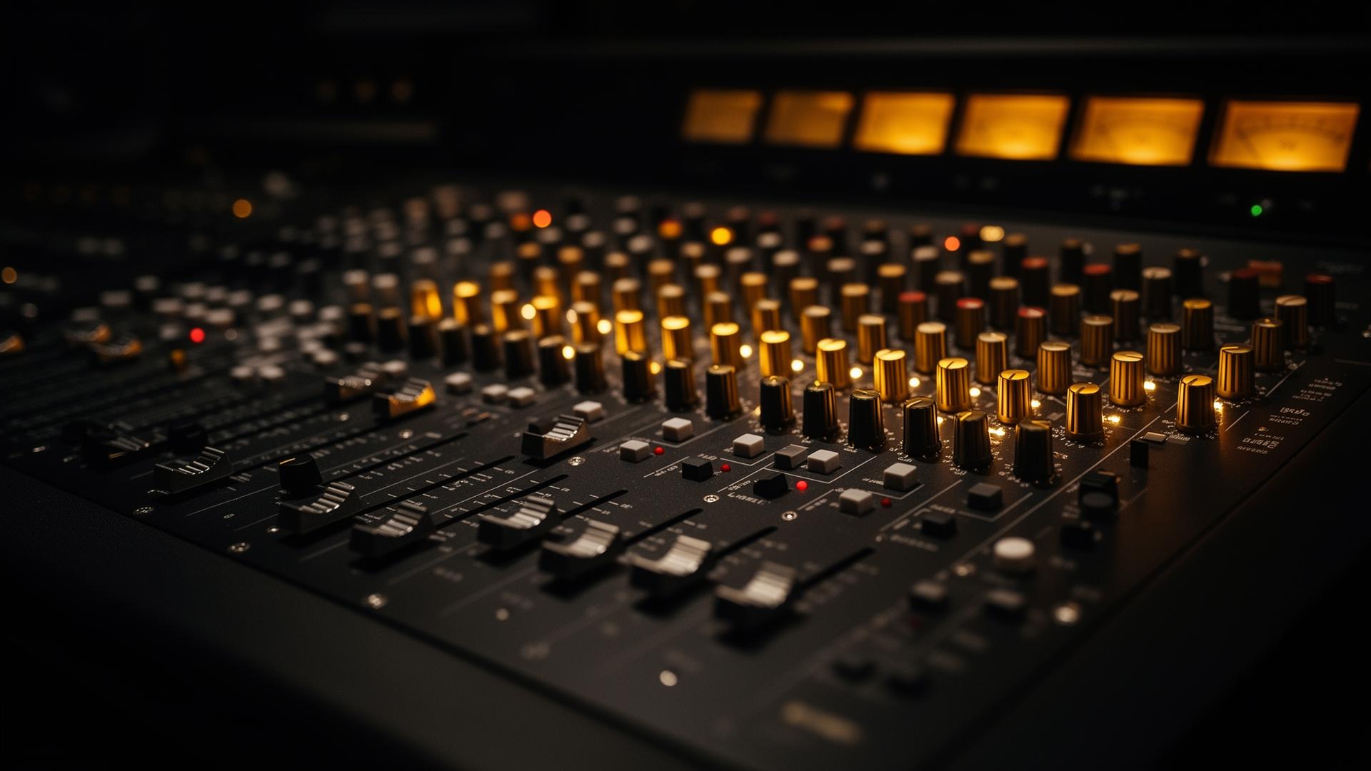 Mesa de mixagem profissional em estúdio musical
